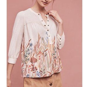 Anthropologie Postmark Cappadocia Henley Painterly Floral Shirt XS NWOT